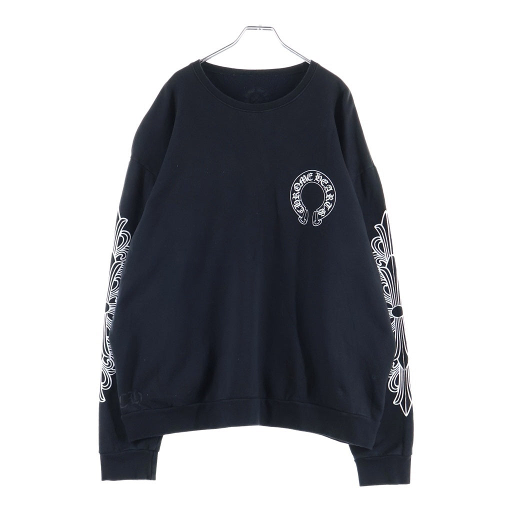 CHROME HEARTS(クロムハーツ) Horseshoe Crewneck Sweatshirt ホースシュープリント 袖フローラル クルーネックスウェットトレーナー ブラック