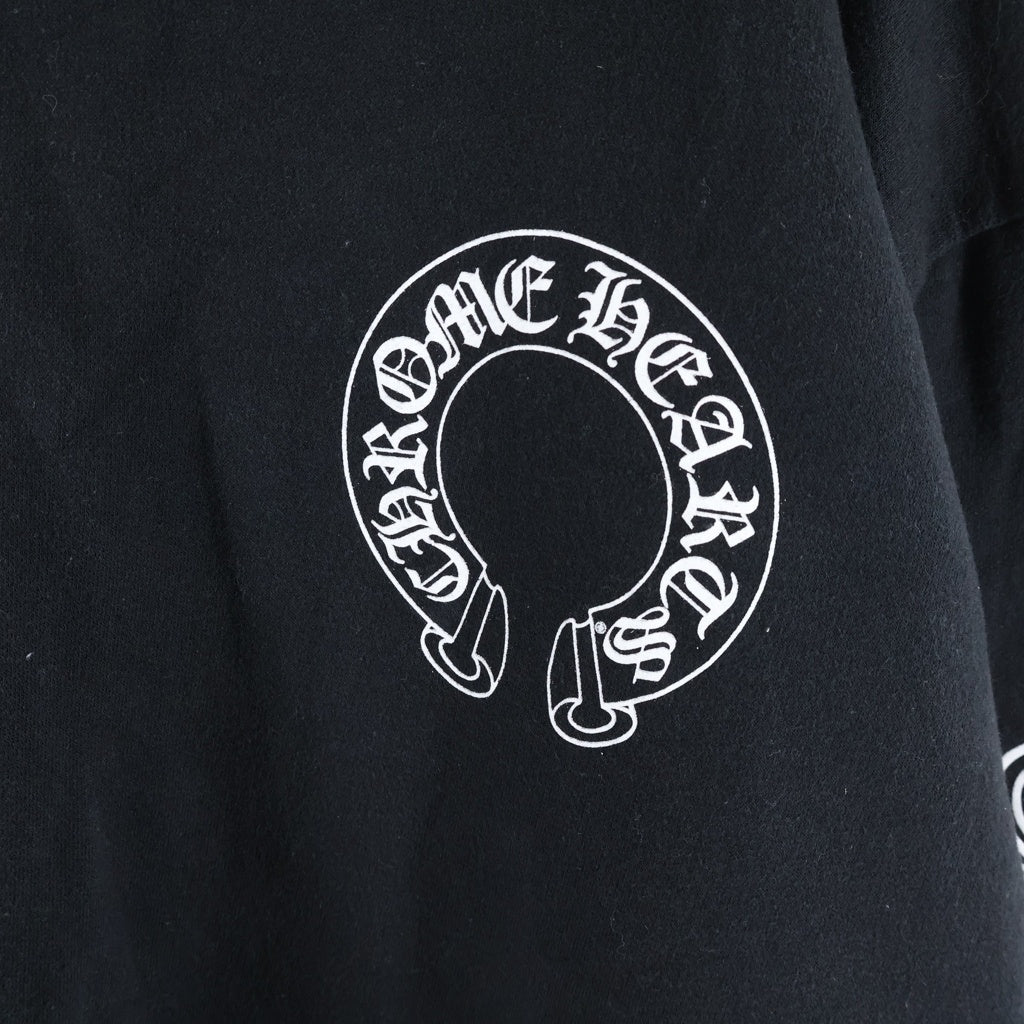 CHROME HEARTS(クロムハーツ) Horseshoe Crewneck Sweatshirt ホースシュープリント 袖フローラル クルーネックスウェットトレーナー ブラック