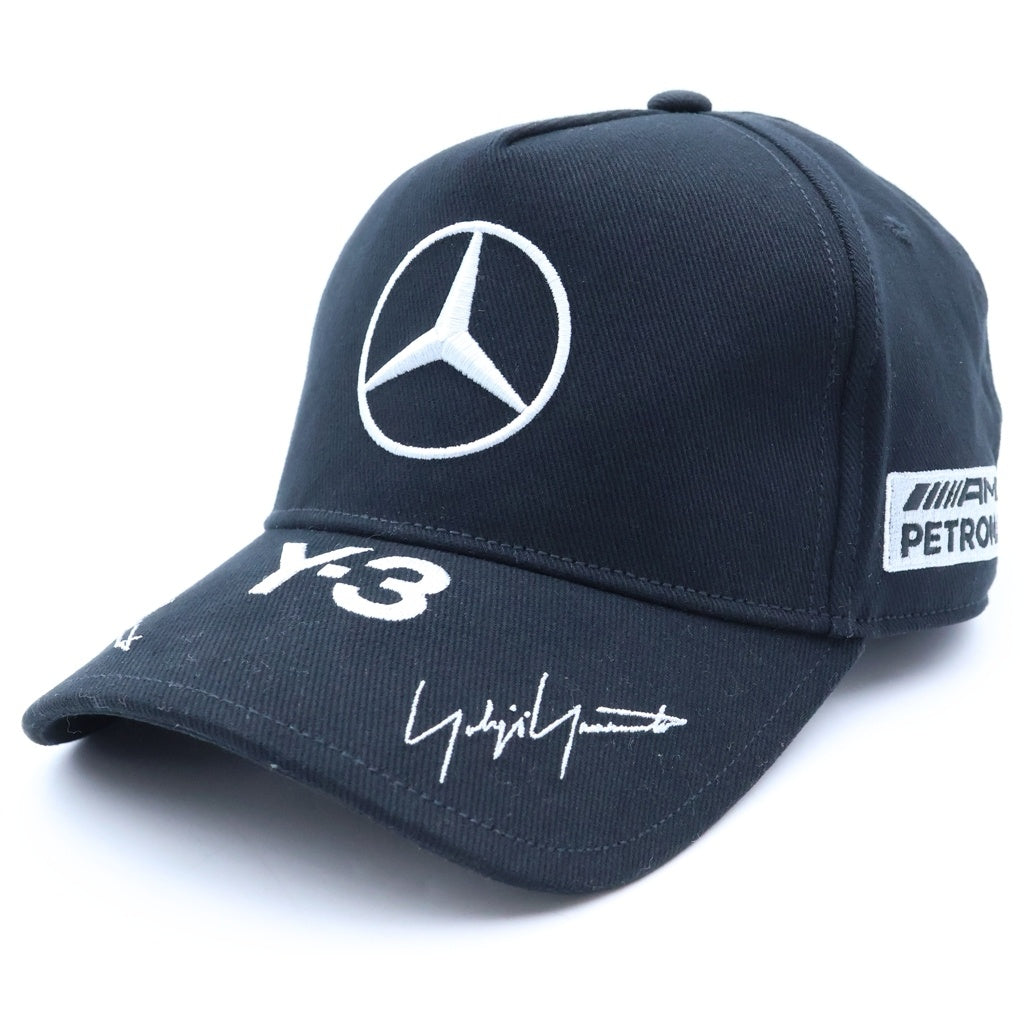 Y-3(ワイスリー) ×MERCEDES-AMG PETRONAS FORMULA 1 TEAM PODIUM CAP メルセデスベンツ ロゴ刺? メッシュトラッカーベースボールキャップ 帽子 ブラック KR0352