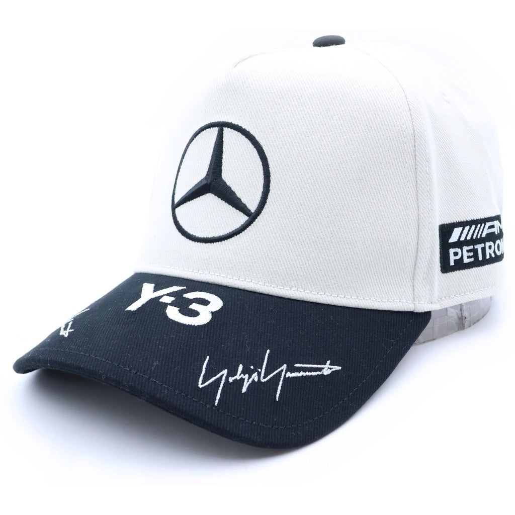 Y-3(ワイスリー) ×MERCEDES-AMG PETRONAS FORMULA 1 TEAM PODIUM CAP メルセデスベンツ ロゴ刺繍 メッシュトラッカーベースボールキャップ 帽子 ブラック/アイボリー KR0353