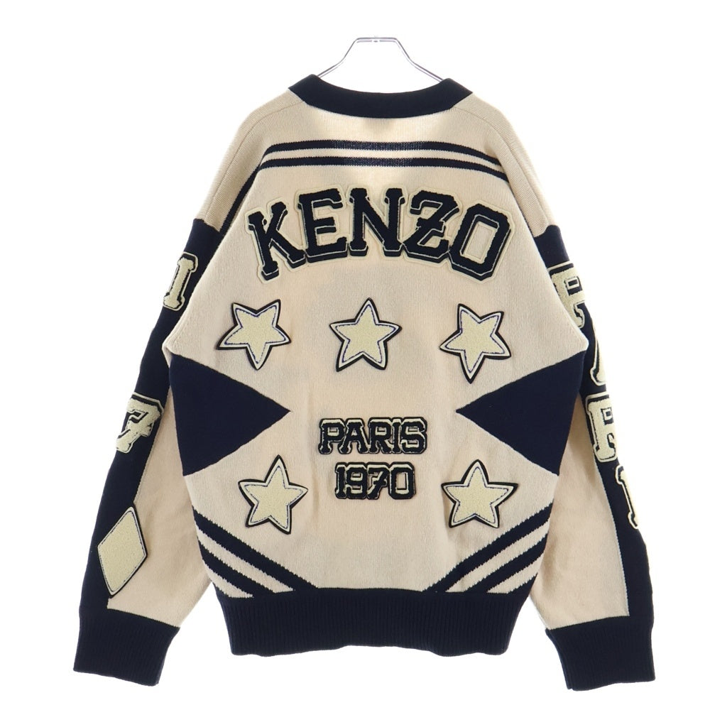 KENZO(ケンゾー) Patch applique V-neck sweater FC65OU3293BB アップリケ プルオーバー タイガーモチーフ Vネックセーター アイボリー