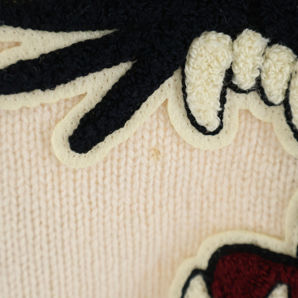 KENZO(ケンゾー) Patch applique V-neck sweater FC65OU3293BB アップリケ プルオーバー タイガーモチーフ Vネックセーター アイボリー