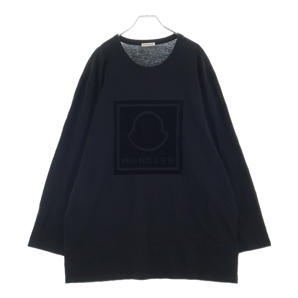 MONCLER(モンクレール) MAGLIA T-SHIRT フロントロゴ刺繍 クルーネック長袖Tシャツカットソー ロンT ブラック G20918D00002