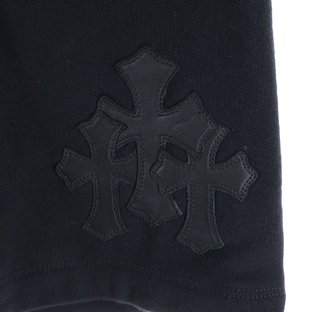 CHROME HEARTS(クロムハーツ) Y NOT GYN U PAPER JAM 3セメタリークロスレザーパッチスウェットハーフパンツ ショーツ ブラック
