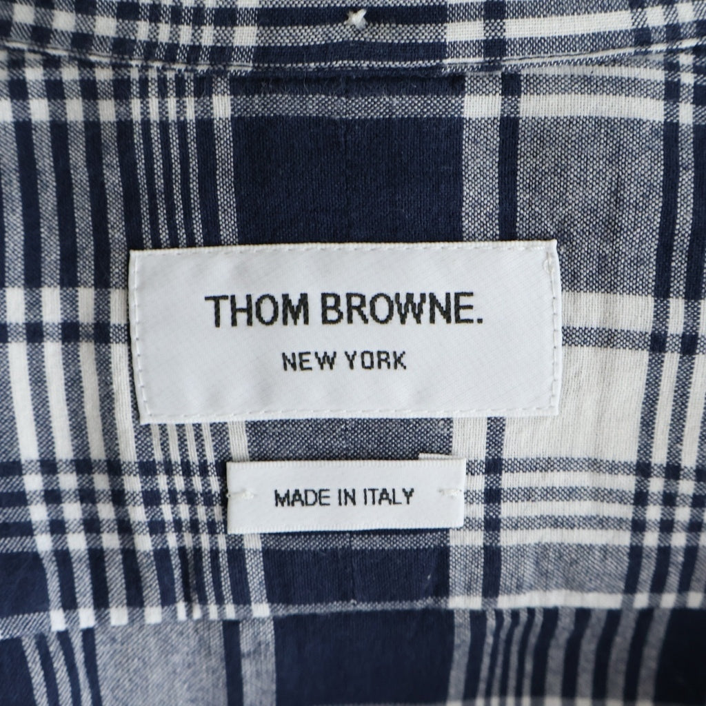 THOM BROWNE(トムブラウン) コットン チェック 長袖ドレスシャツ ネイビー/ホワイト FDS001A-07847415