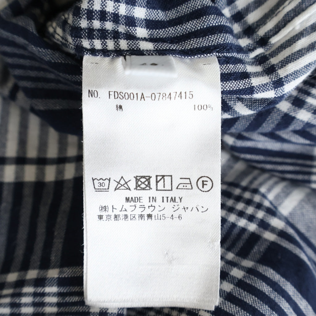 THOM BROWNE(トムブラウン) コットン チェック 長袖ドレスシャツ ネイビー/ホワイト FDS001A-07847415