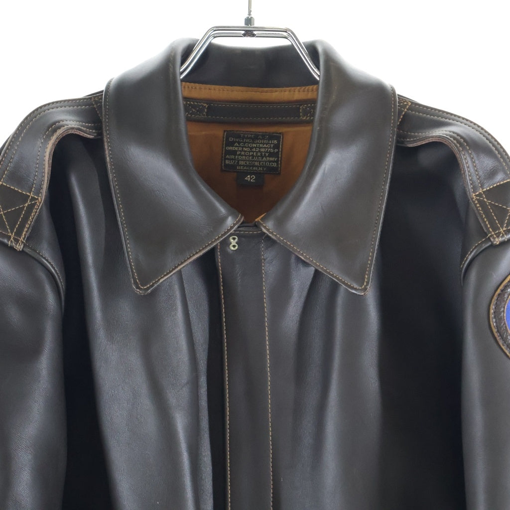 Buzz Rickson's(バズリクソンズ) VINTAGE 90s Flight jacket ヴィンテージ 赤リブ ホースハイドレザー A-2 フライトジャケット ブラウン M83145