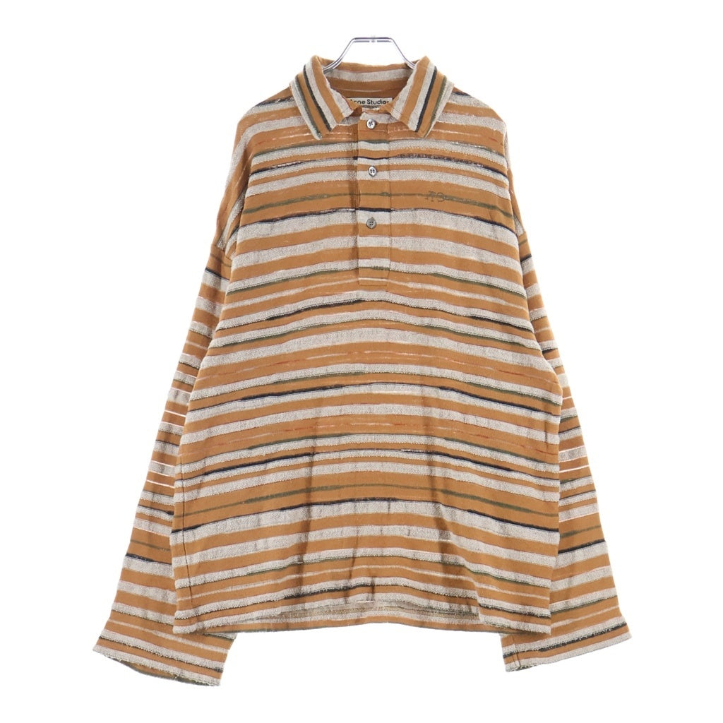Acne Studios(アクネ ストゥディオズ) Border Knit Polo FN-WN-TSHI000483 長袖ボーダーニットポロシャツ ブラウン