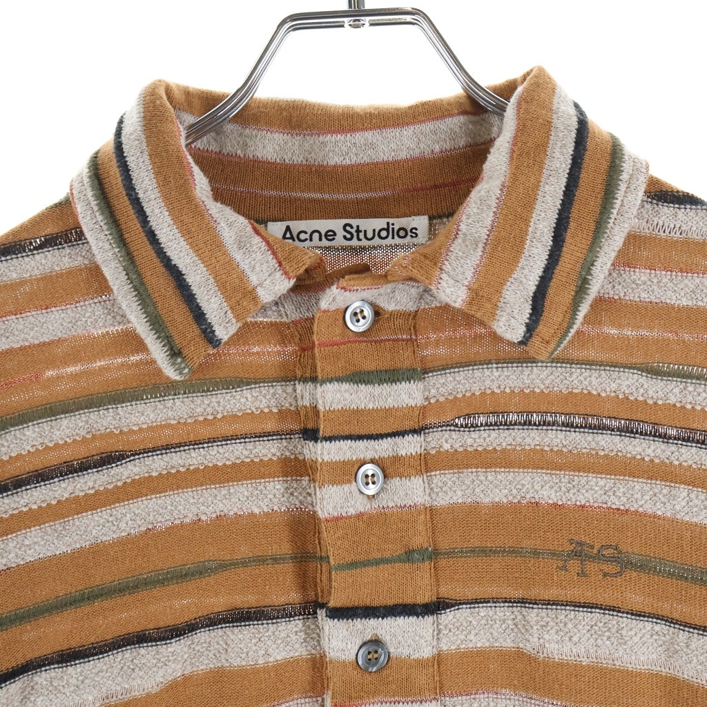 Acne Studios(アクネ ストゥディオズ) Border Knit Polo FN-WN-TSHI000483 長袖ボーダーニットポロシャツ ブラウン