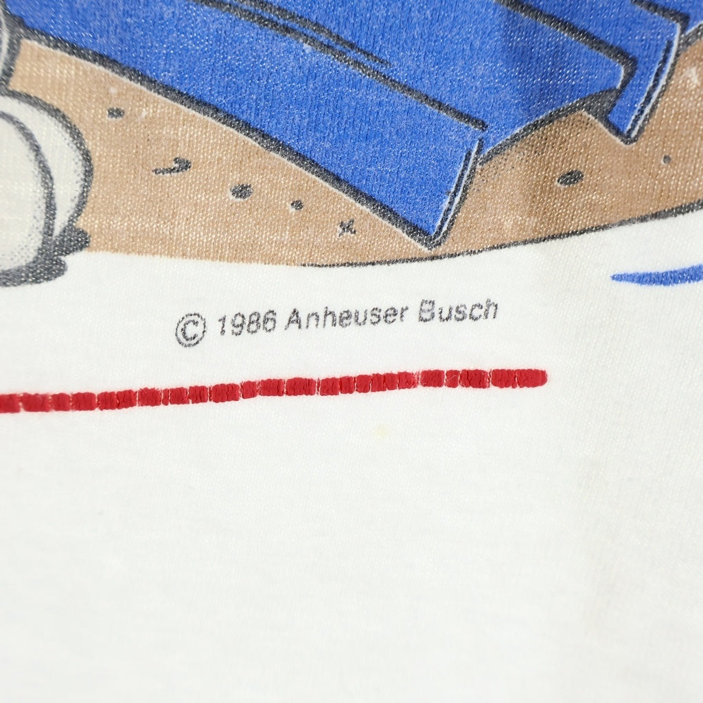 VINTAGE(ヴィンテージ) 80S Bud Light Spuds MacKenzie Print T-shirt 1986コピーライト シングルステッチ バッドライト スパッズ マッケンジー フロントロゴプリント クルーネック半袖Tシャツカットソー ホワイト