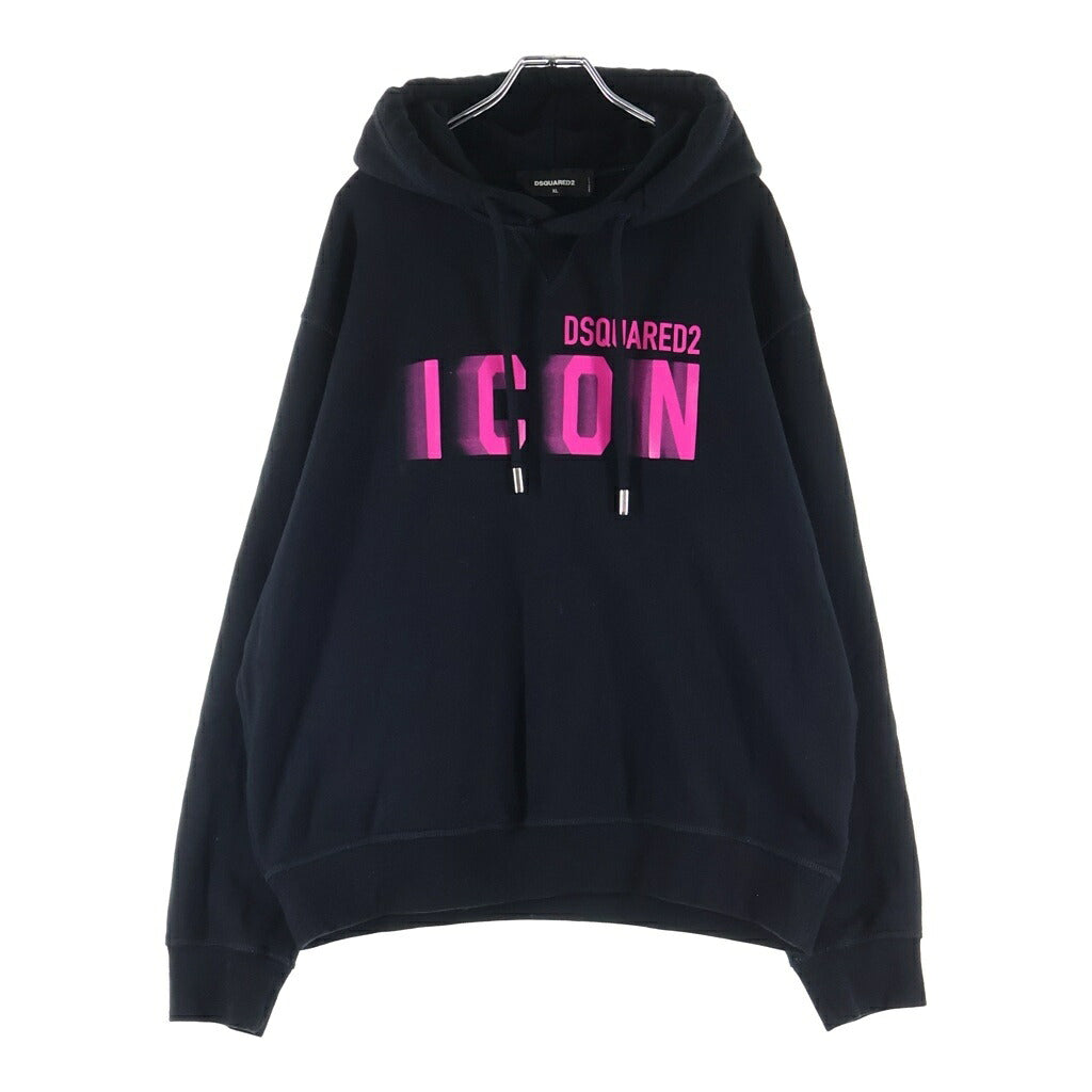 DSQUARED2(ディースクエアード) 24SS ICON LOGO HOODIE プルオーバーパーカーフーディー ブラック/ピンク S79GU0112 S25516