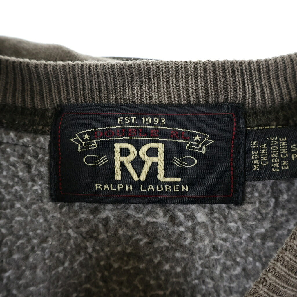 RRL(ダブルアールエル) ロゴプリント後付けフーディー プルオーバー長袖スウェットパーカー グレー