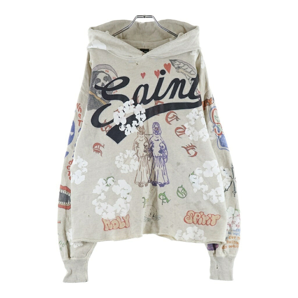 SAINT MICHAEL(セントマイケル) xDENIM TEARS 22SS HOODIE GREENAFFITTI ×デニムティアーズ 総柄 プルオーバー長袖スウェットプパーカー フーディ グレーSM-S22-0000-083