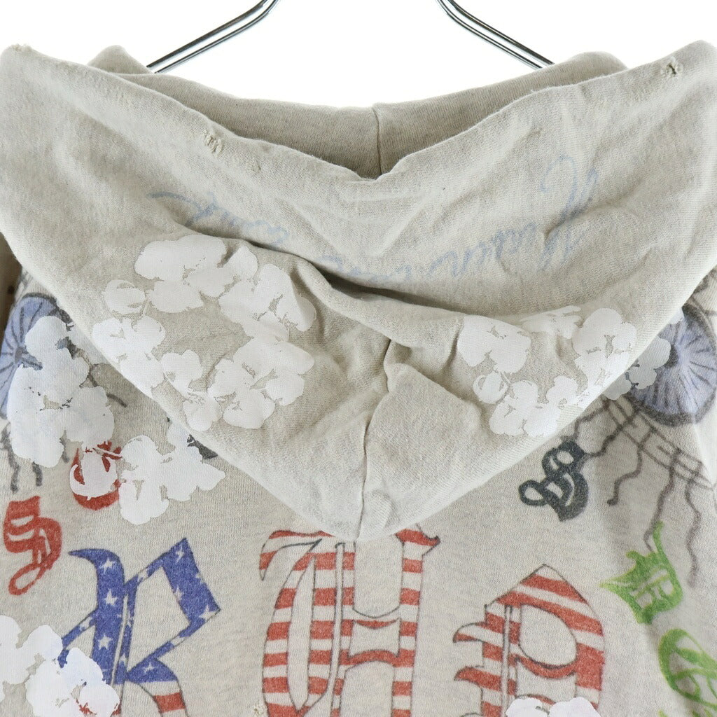 SAINT MICHAEL(セントマイケル) xDENIM TEARS 22SS HOODIE GREENAFFITTI ×デニムティアーズ 総柄 プルオーバー長袖スウェットプパーカー フーディ グレーSM-S22-0000-083