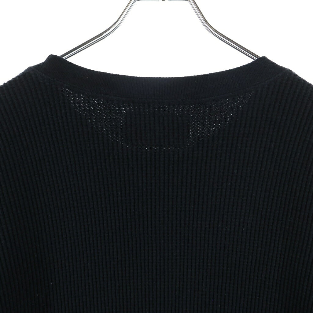 WACKO MARIA(ワコマリア) 24SS THERMAL SHIRT TYPE-2 フロントロゴ刺繍 クルーネック長袖サーマルTシャツカットソー ロンT ブラック 24SS-WMT-TM02