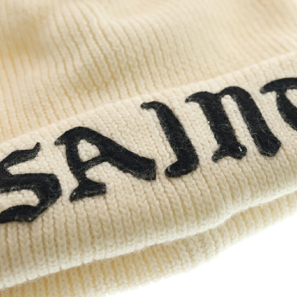 SAINT MICHAEL(セントマイケル) 24AW KNIT CAP フロントロゴ刺繍 ニットビーニー 帽子 アイボリー SM-YS1-0000-082