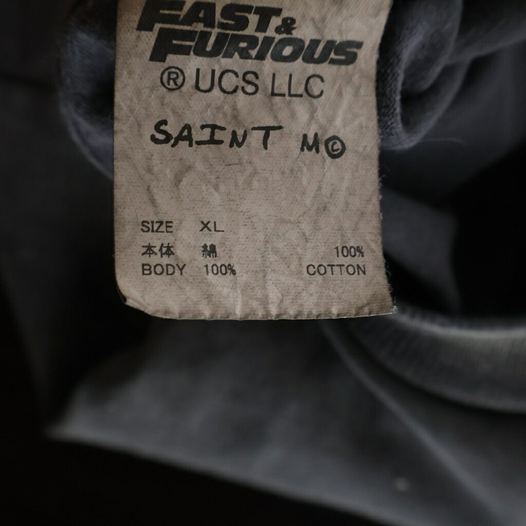 SAINT MICHAEL(セントマイケル) 25AW × WILD SPEED FF-SS TEE FAST&FURIOUS7 ワイルドスピード ヴィンテージ加工 グラフィックプリント クルーネック半袖Tシャツカットソー グレー SM-HR1-0000-C74