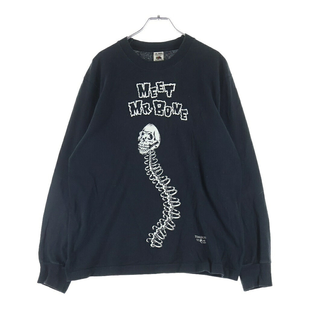VINTAGE(ヴィンテージ) 90S FASHION VICTIM SKULL PRINT L/S TEE FRUIT OF THE LOOMタグ コピーライト1994 シングルステッチ ファッション ヴィクティム スカルプリント クルーネック長袖Tシャツカットソー ブラック