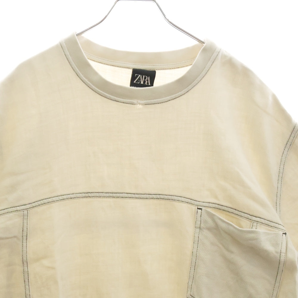 ZARA(ザラ) 胸ポケット コットン 半袖Tシャツ カットソー ライトグレー