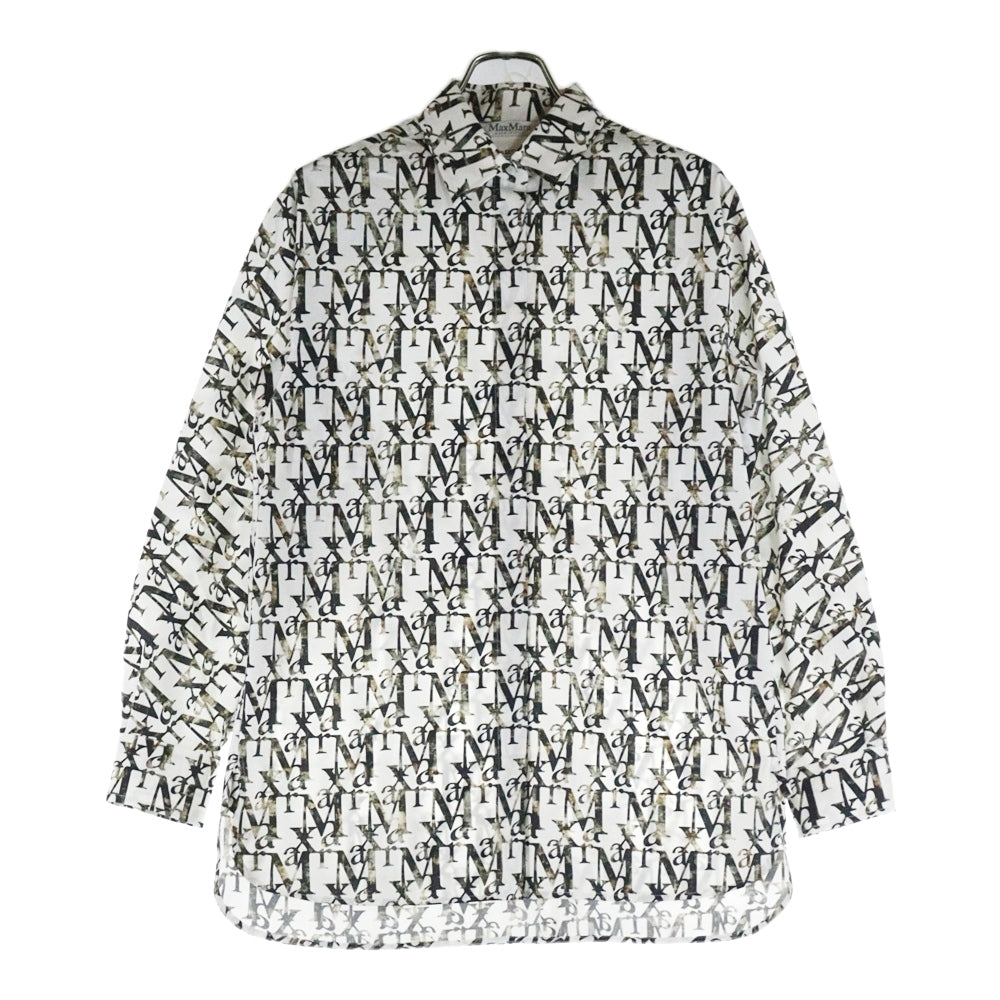 Max Mara(マックスマーラ) 総柄ロゴ フロントフライ コットンポプリン 長袖シャツ ホワイト レディース 11910112