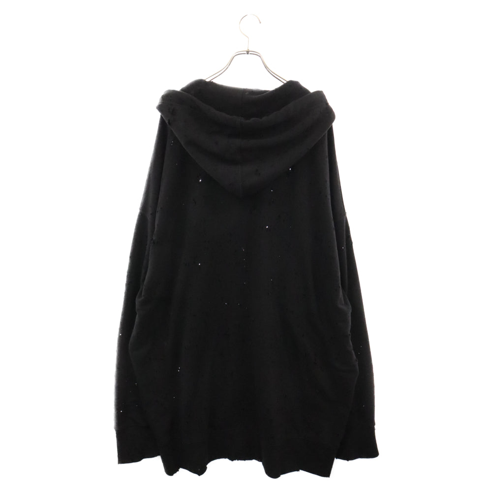 MM6 Maison Margiela(エムエムシックスメゾンマルジェラ) ダメージ加工 オーバーサイズ ジップアップフーディー ブラック S62GU0113 S25454