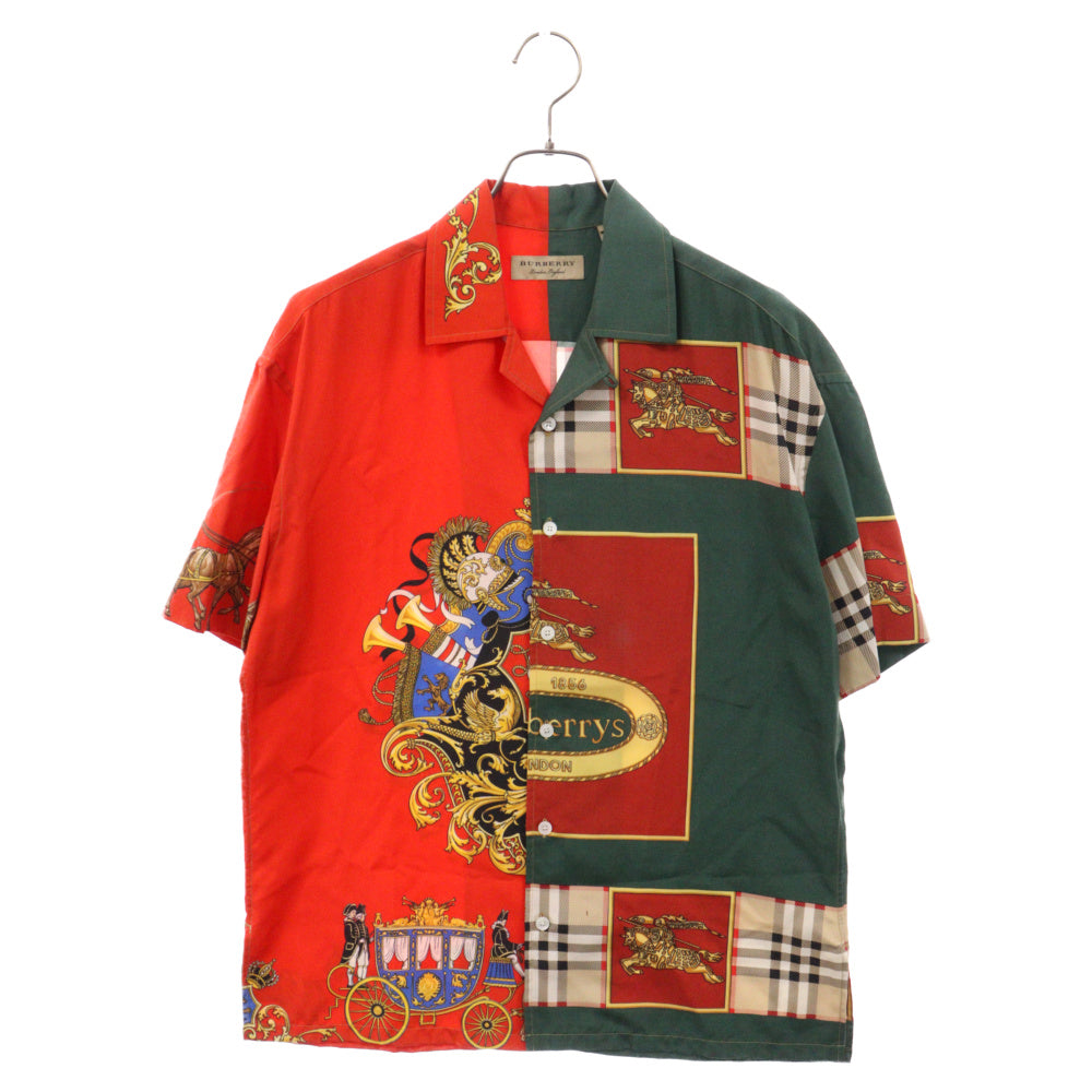 BURBERRY(バーバリー) アーカイブスカーフプリント シルク100% オープンカラー半袖シャツ マルチカラー 8001281