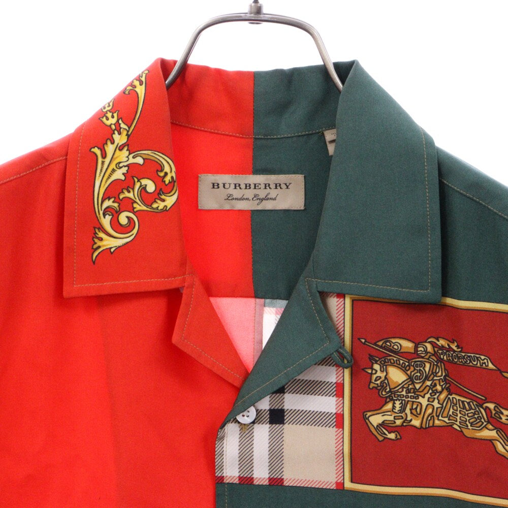 BURBERRY(バーバリー) アーカイブスカーフプリント シルク100% オープンカラー半袖シャツ マルチカラー 8001281