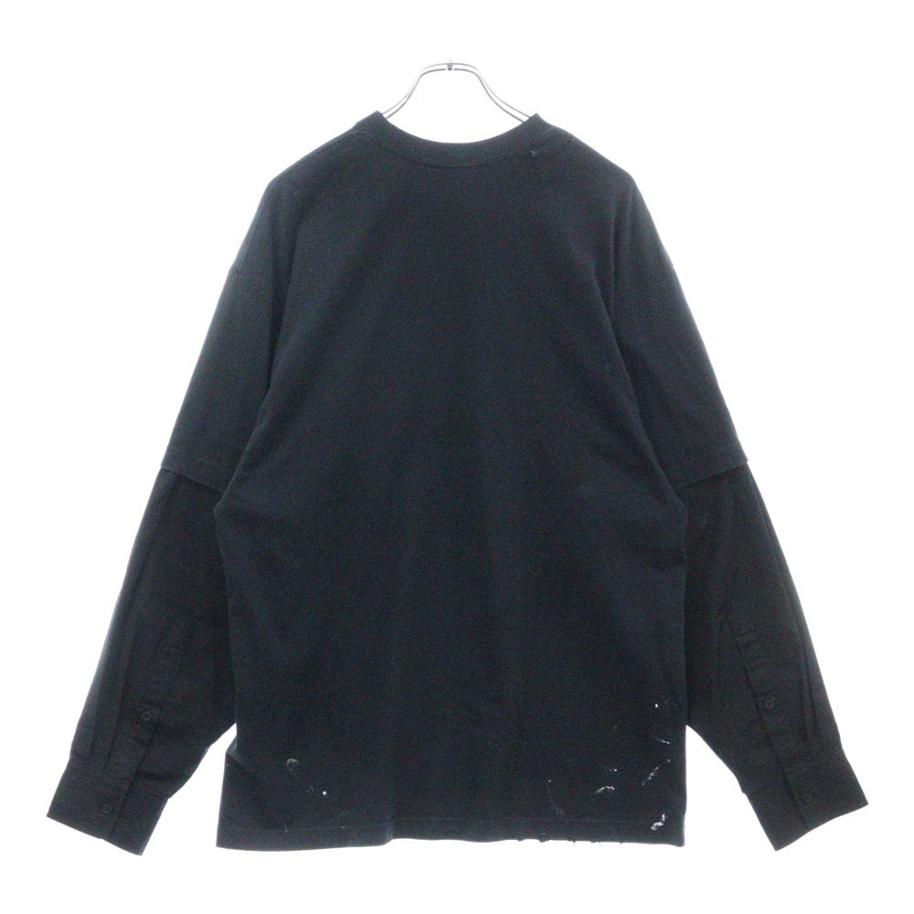 BALENCIAGA(バレンシアガ) 22AW 698631 TMV88 メタルロゴ シャツレイヤード クルーネック Tシャツ ブラック