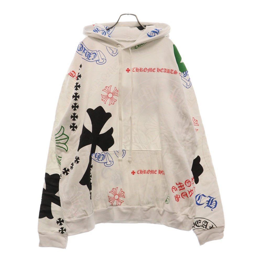 CHROME HEARTS(クロムハーツ) STENCIL HOODIE ステンシル フーディー 総柄 プリント プルオーバーパーカー ホワイト/マルチカラー