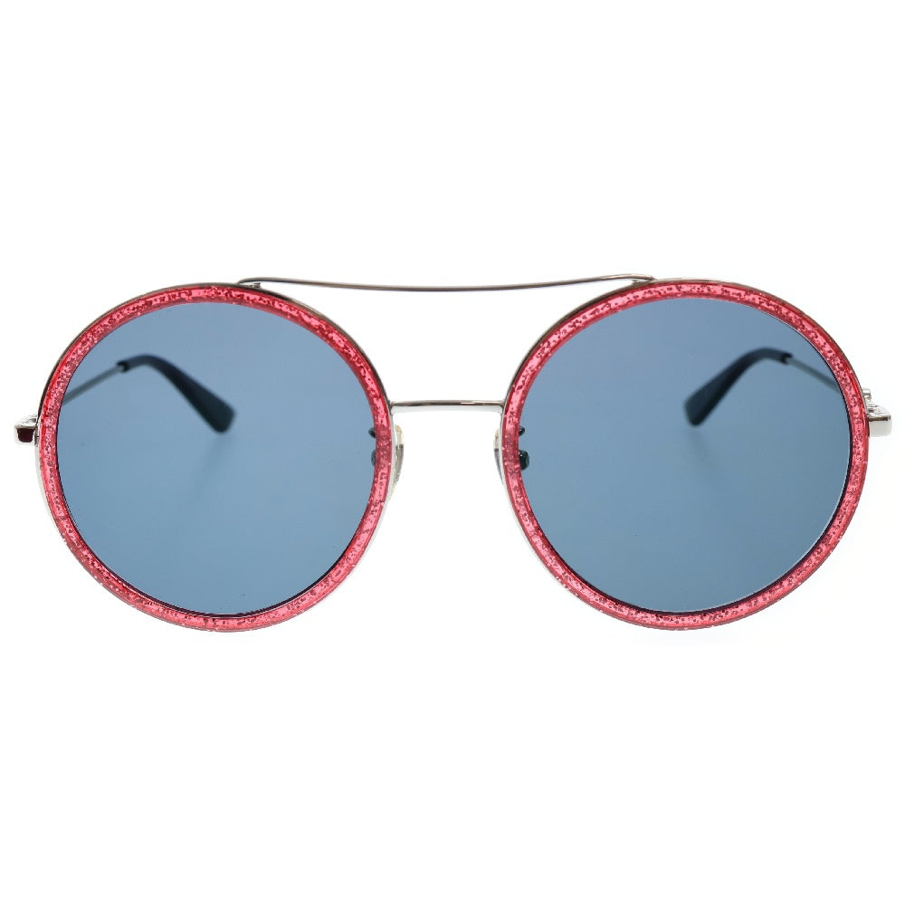 GUCCI(グッチ) サイドGGロゴ ラウンドフレーム ブラックレンズ サングラス シルバー/レッド GG0061S ※度入り