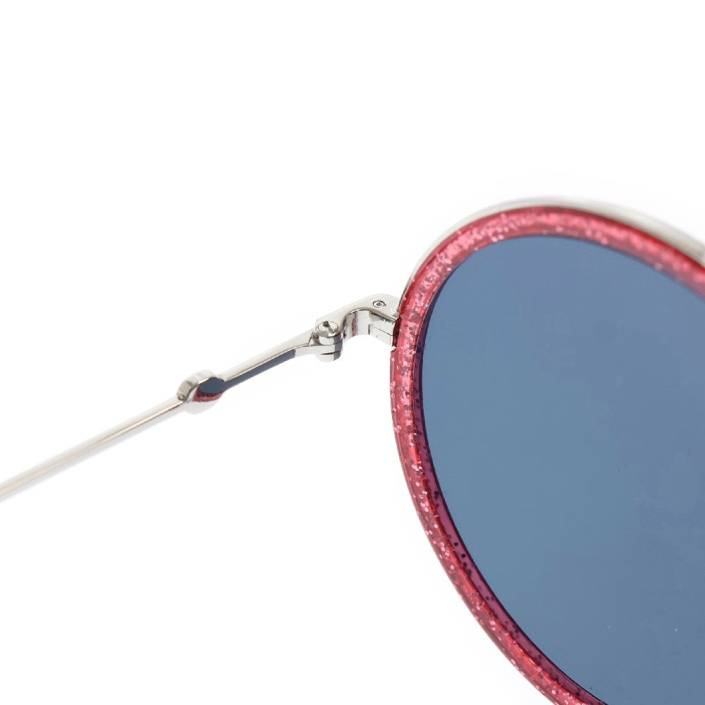 GUCCI(グッチ) サイドGGロゴ ラウンドフレーム ブラックレンズ サングラス シルバー/レッド GG0061S ※度入り