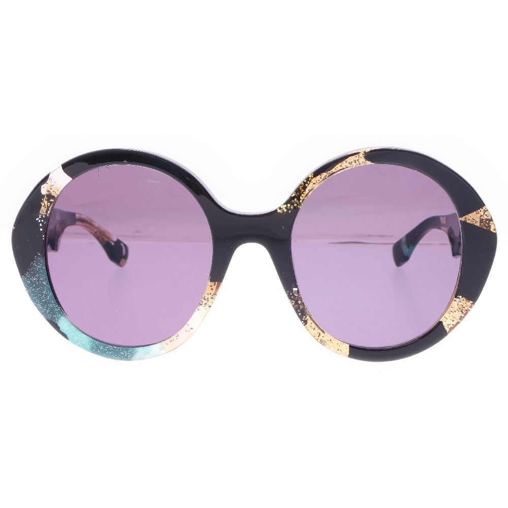 GUCCI(グッチ) ブラックグリッター ラウンドフレーム カラーレンズ サングラス ブラック/ゴールド/ブルーGG1628S ※度入り