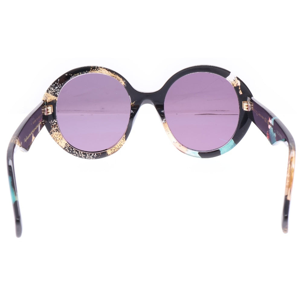 GUCCI(グッチ) ブラックグリッター ラウンドフレーム カラーレンズ サングラス ブラック/ゴールド/ブルーGG1628S ※度入り