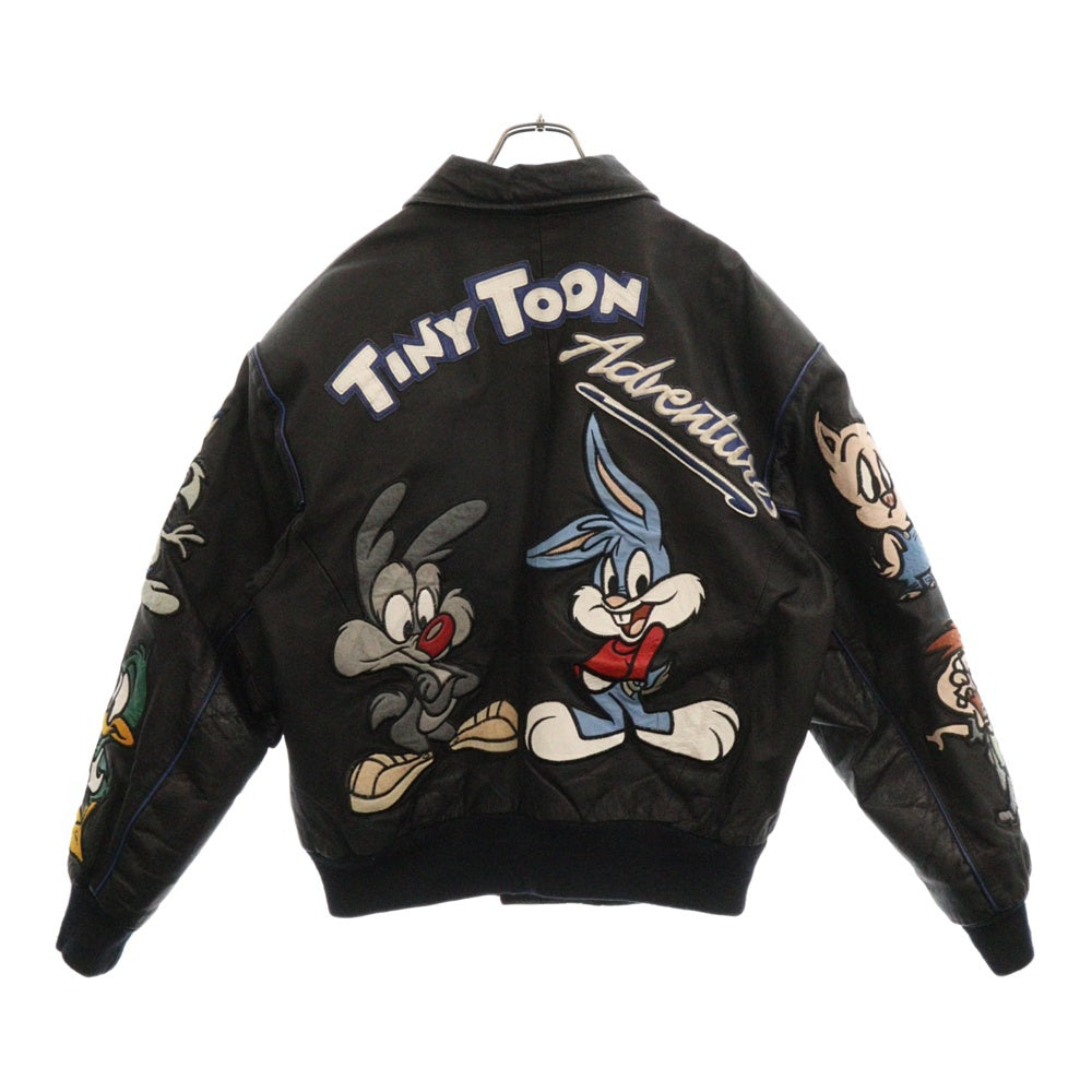 VINTAGE(ヴィンテージ) 90s MONTANA TOONS ADVENTURES LEATHER BOMBER VARSITY JACKET モンタナトゥーンズ キャラクターワッペン レザーボンバージャケット ブラック