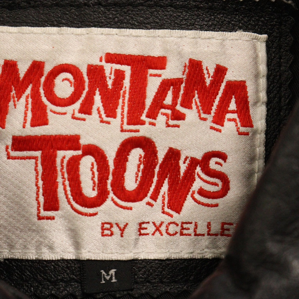 VINTAGE(ヴィンテージ) 90s MONTANA TOONS ADVENTURES LEATHER BOMBER VARSITY JACKET モンタナトゥーンズ キャラクターワッペン レザーボンバージャケット ブラック