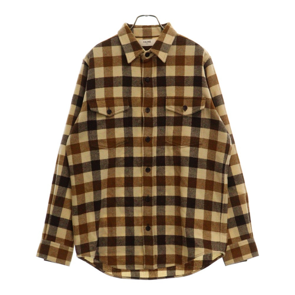 CELINE(セリーヌ) チェックルーズウール長袖シャツ ベージュ 2C510943L