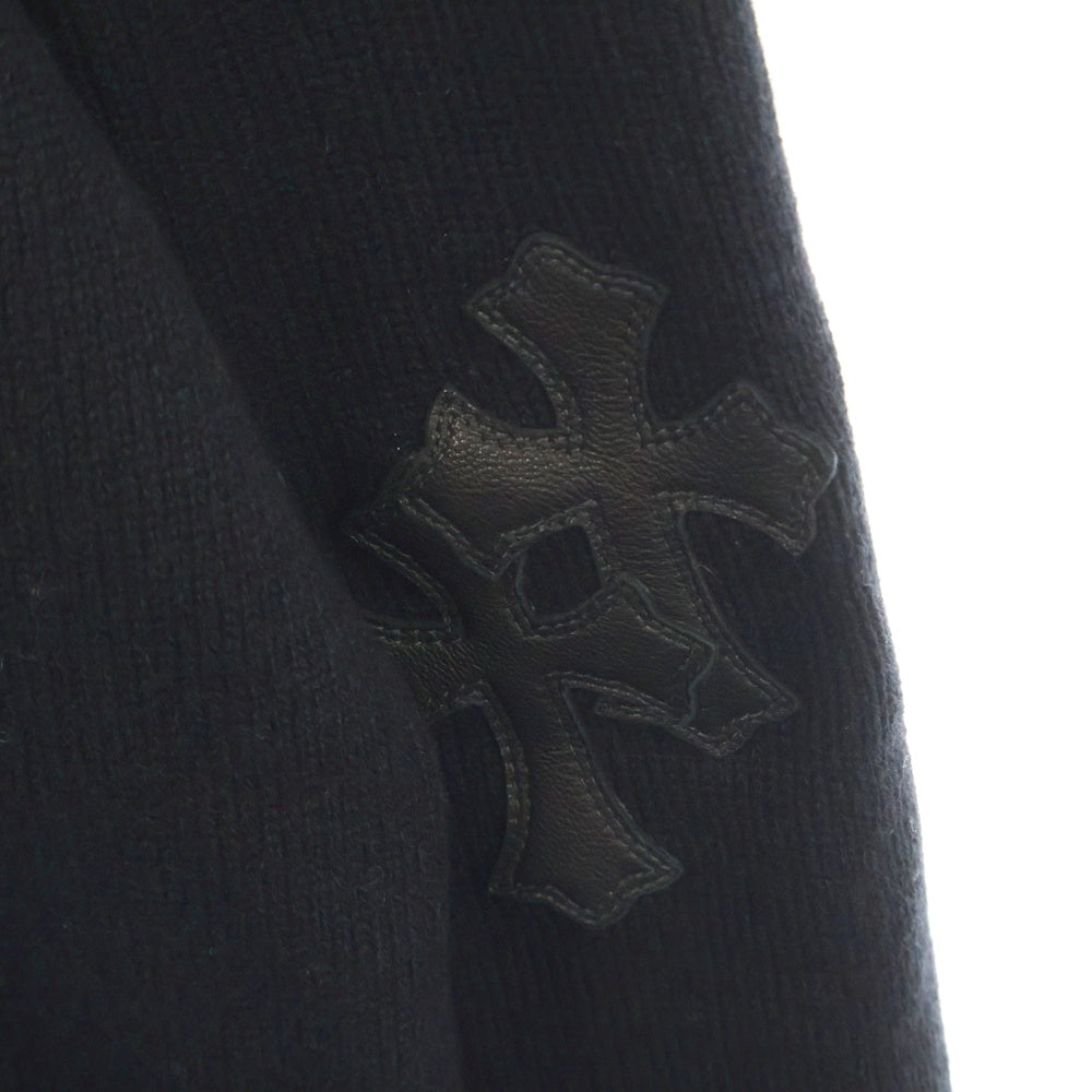 CHROME HEARTS(クロムハーツ) WAITING ROOM HD PLVR CSHMR レザー クロス パッチ カシミヤ ニット プルオーバーパーカー ブラック