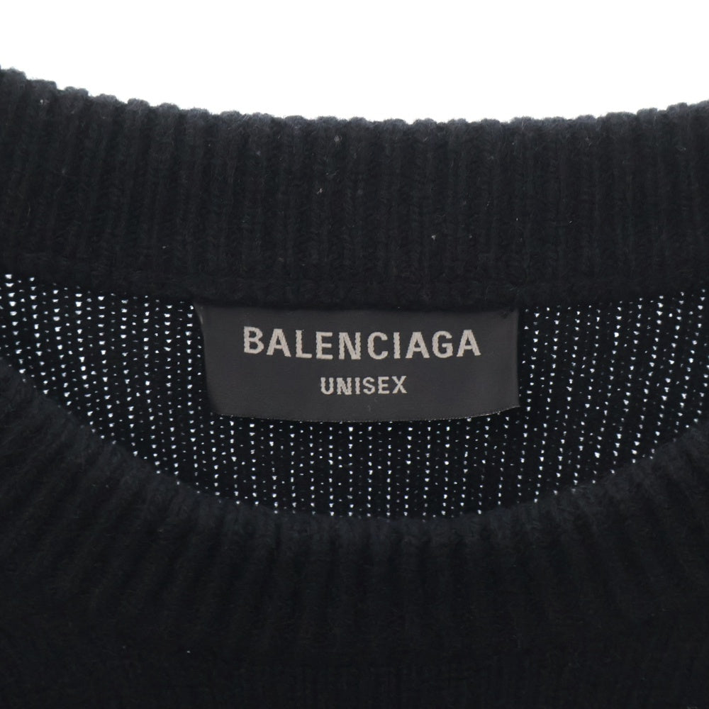 BALENCIAGA(バレンシアガ) 刺繍ロゴ カシミヤ クルーネック ニット ブラック 770830 T4141