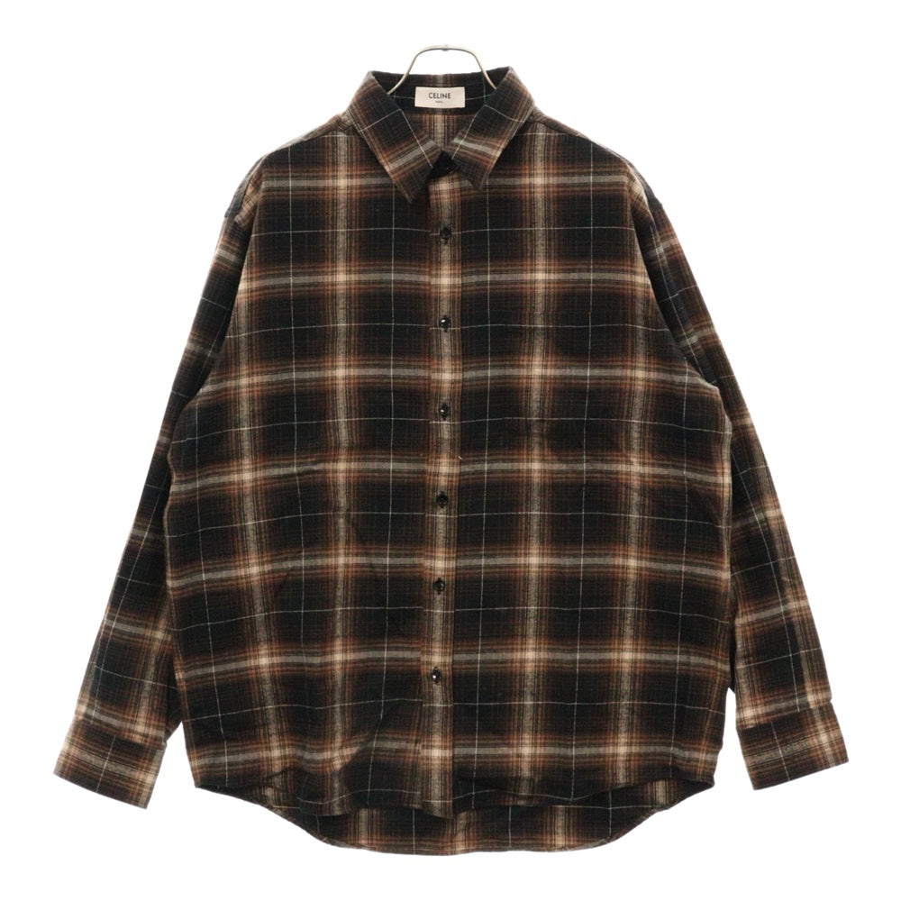 CELINE(セリーヌ) 23SS オーバーサイズチェックシャツ ブラウン 2C486821S