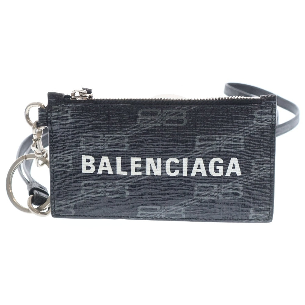 BALENCIAGA(バレンシアガ) CASH BBモノグラムロゴ ストラップ付 カードケース コインケース ブラック 594548