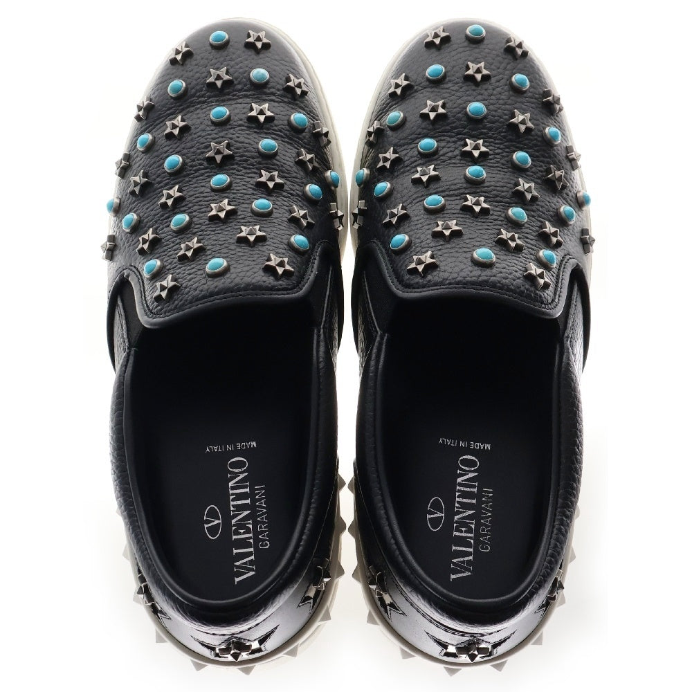 VALENTINO(ヴァレンチノ) ターコイズ スタースタッズ付 レザー ローカットスニーカー スリッポン ブラック TL817Y2