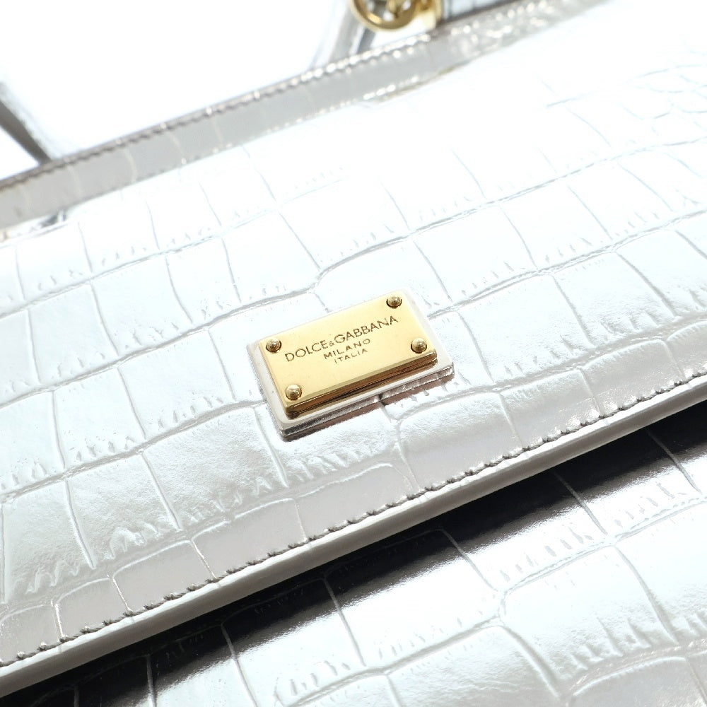 DOLCE & GABBANA(ドルチェアンドガッバーナ) SOCILY ロゴプレート付 クロコダイル型押し 2Way ハンドバッグ ショルダーバッグ シルバー BB6002