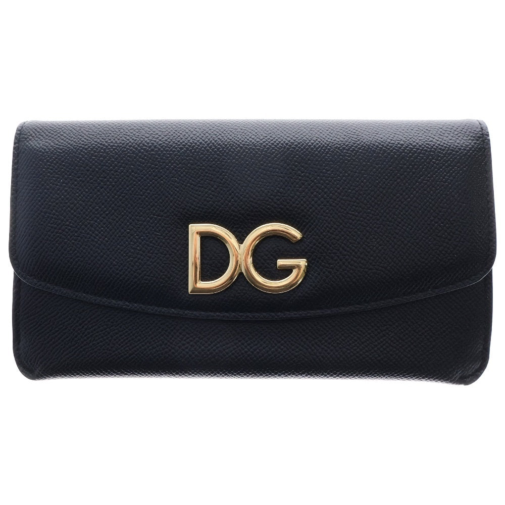 DOLCE & GABBANA(ドルチェアンドガッバーナ) DGロゴ カードケース コインケース付 レザー ミニ クラッチバッグ ブラック