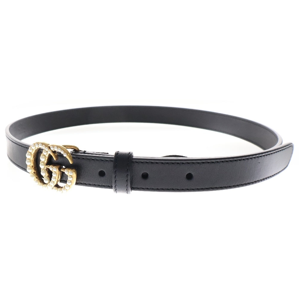 GUCCI(グッチ) パールGGロゴバックル レザー ベルト ブラック レディース