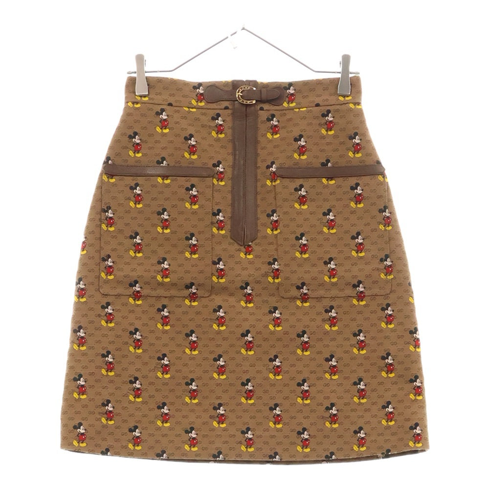 GUCCI(グッチ) xDisney GG Mickey Mouse Skirt ミッキー総柄 2ポケット レディーススカート ブラウン 602249
