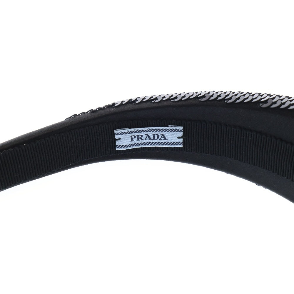 PRADA(プラダ) 24AW Satin Sequin Embellished Headband スパンコール ロゴ入り カチューシャ ヘッドバンド ブラック