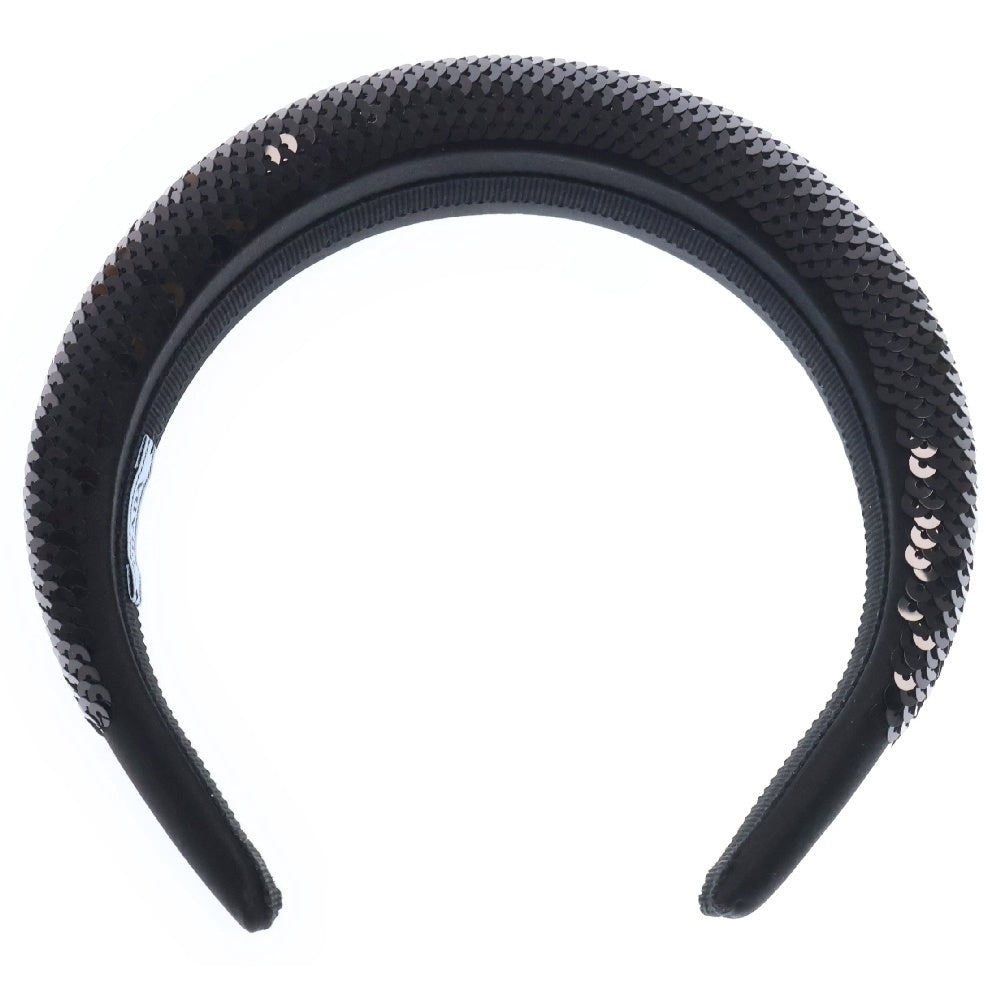 PRADA(プラダ) 24AW Satin Sequin Embellished Headband スパンコール ロゴ入り カチューシャ ヘッドバンド ブラック