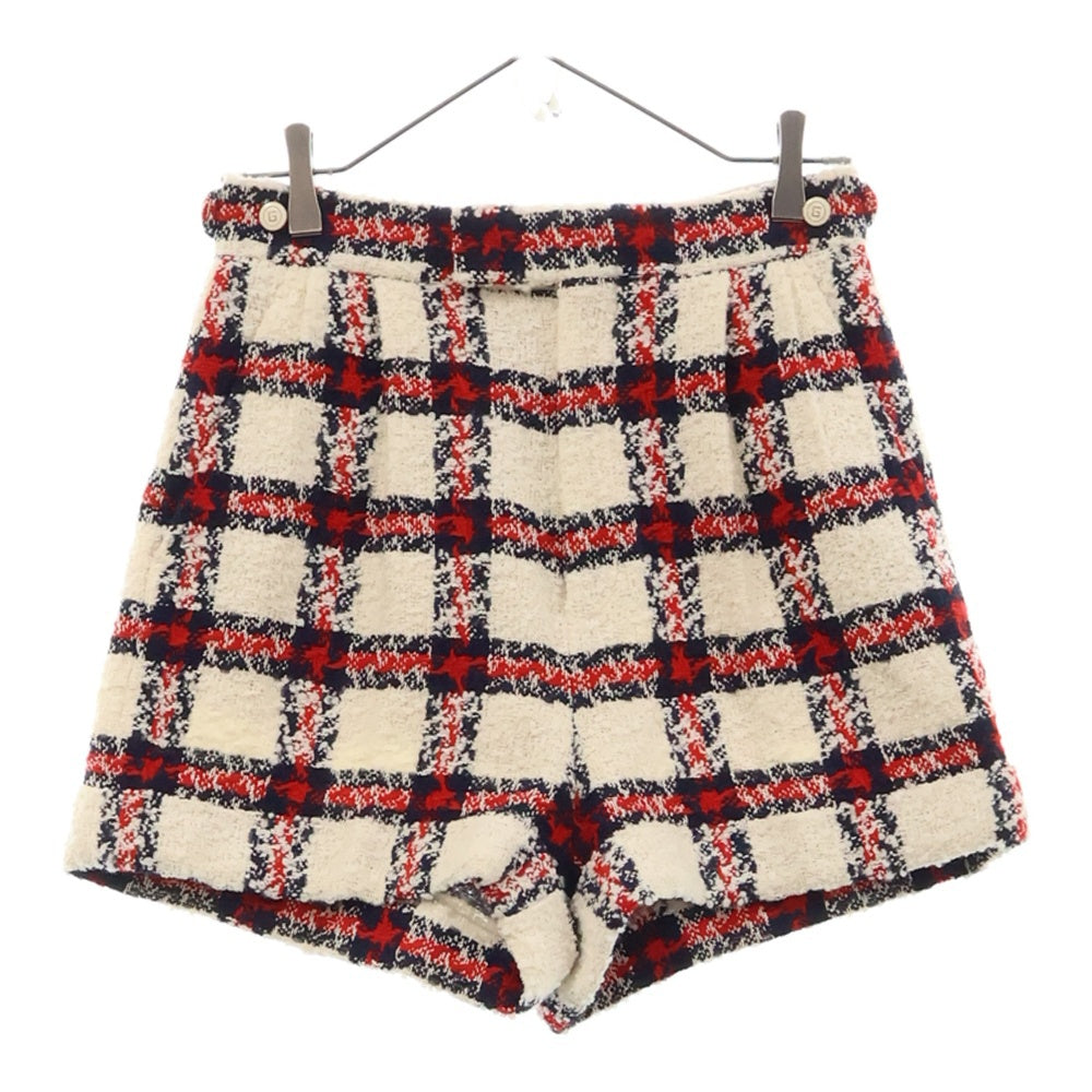 GUCCI(グッチ) 21AW チェック総柄 ツイード レディース スカート ホワイト/レッド/ネイビー 657877