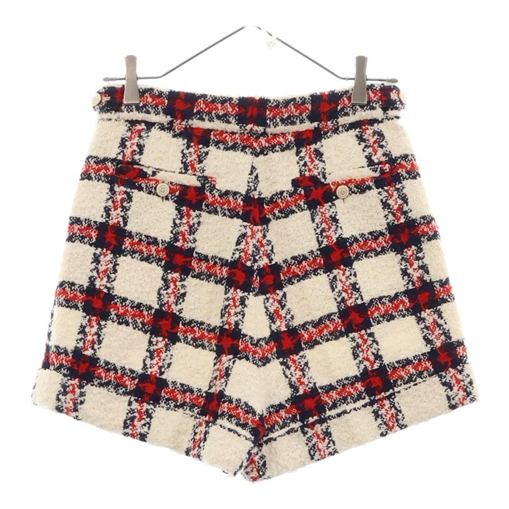 GUCCI(グッチ) 21AW チェック総柄 ツイード レディース スカート ホワイト/レッド/ネイビー 657877