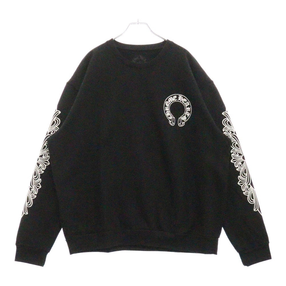 CHROME HEARTS(クロムハーツ) Horseshoe L/S Sweatshirt ホースシュープリント 袖フローラル スウェット ブラック